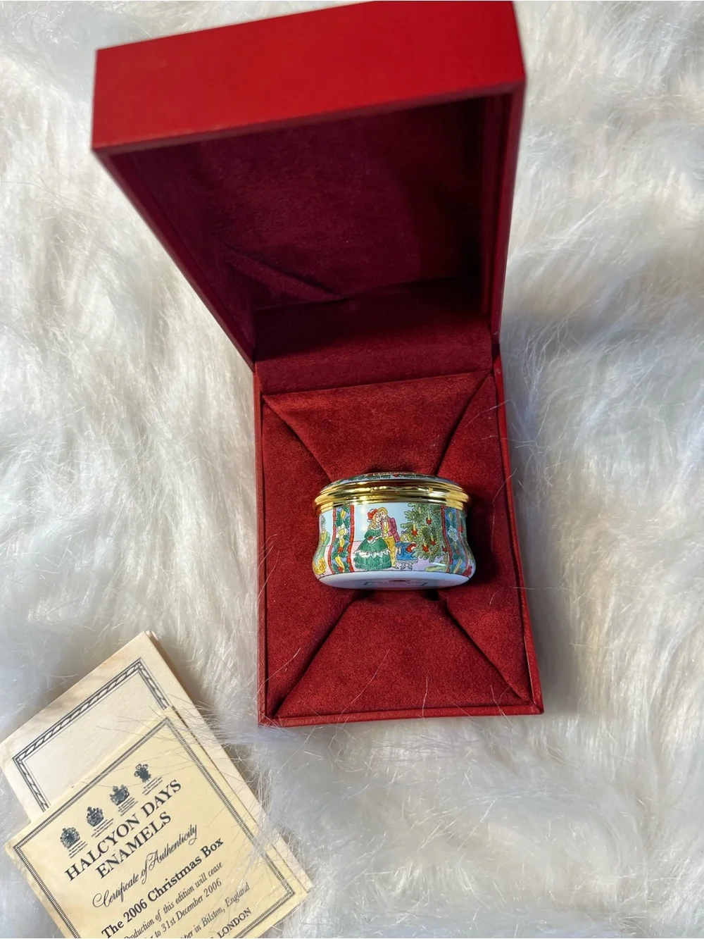 Halcyon Days Enamel Christmas 2006 Decorative Trinket Box - Red/Green